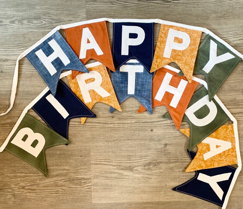 Custom Fabric Happy Birthday Banner, Fabric Happy Birthday Bunting Sustainable Reusable Decor, Handmade Party, Free Shipping image 5