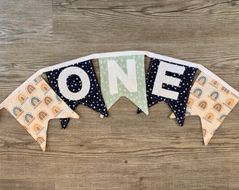 Custom Fabric First Birthday Bunting, One Happy Birthday Banner- Sustainable Reusable Decor, Handmade Party, Free Shipping