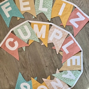 Custom Fabric Feliz Cumpleaños Happy Birthday Bunting Banner Sustainable Reusable Decor, Handmade Party, Free Shipping image 5