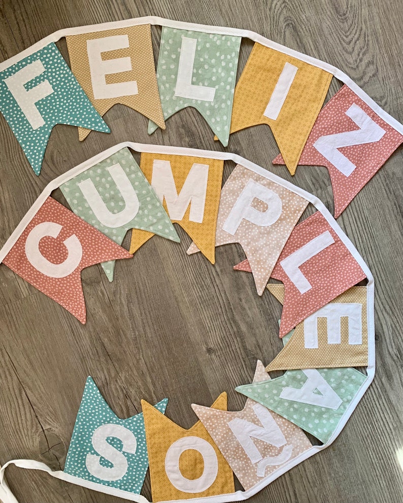 Custom Fabric Feliz Cumpleaños Happy Birthday Bunting Banner Sustainable Reusable Decor, Handmade Party, Free Shipping image 5