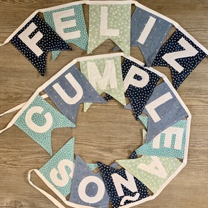 Custom Fabric Feliz Cumpleaños Happy Birthday Bunting Banner Sustainable Reusable Decor, Handmade Party, Free Shipping image 2