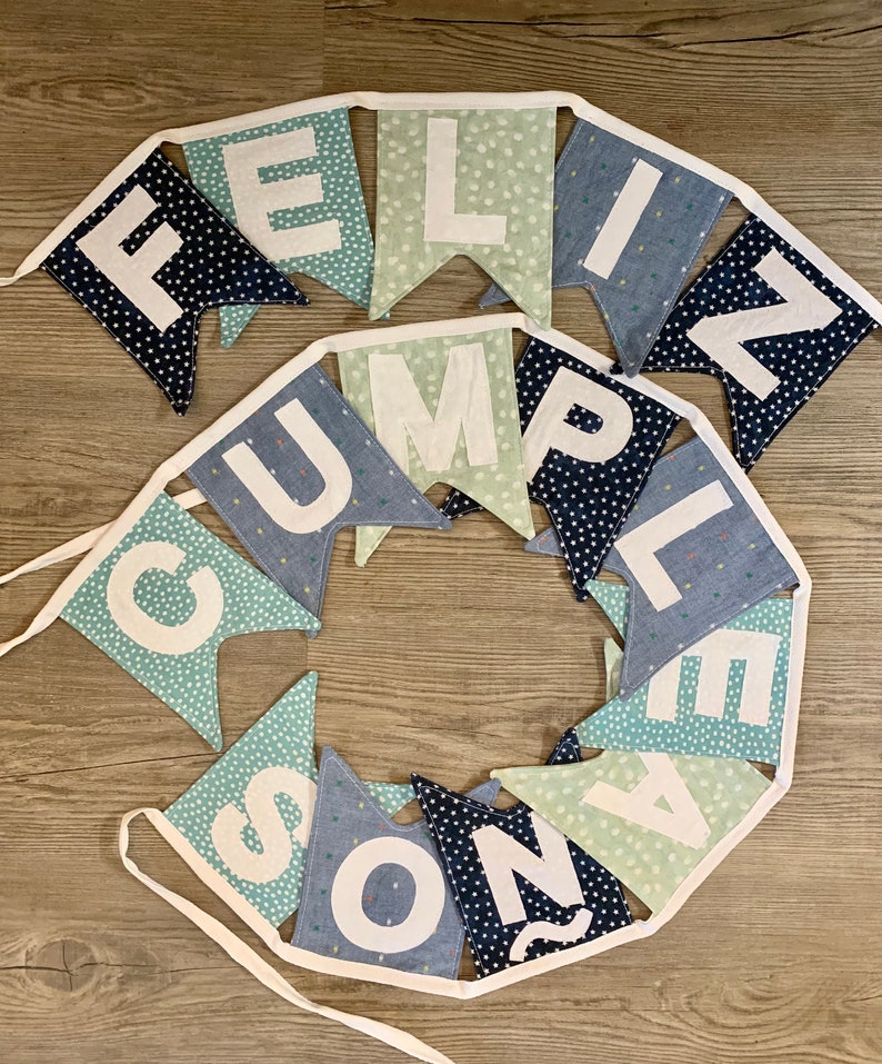 Custom Fabric Feliz Cumpleaños Happy Birthday Bunting Banner Sustainable Reusable Decor, Handmade Party, Free Shipping image 2