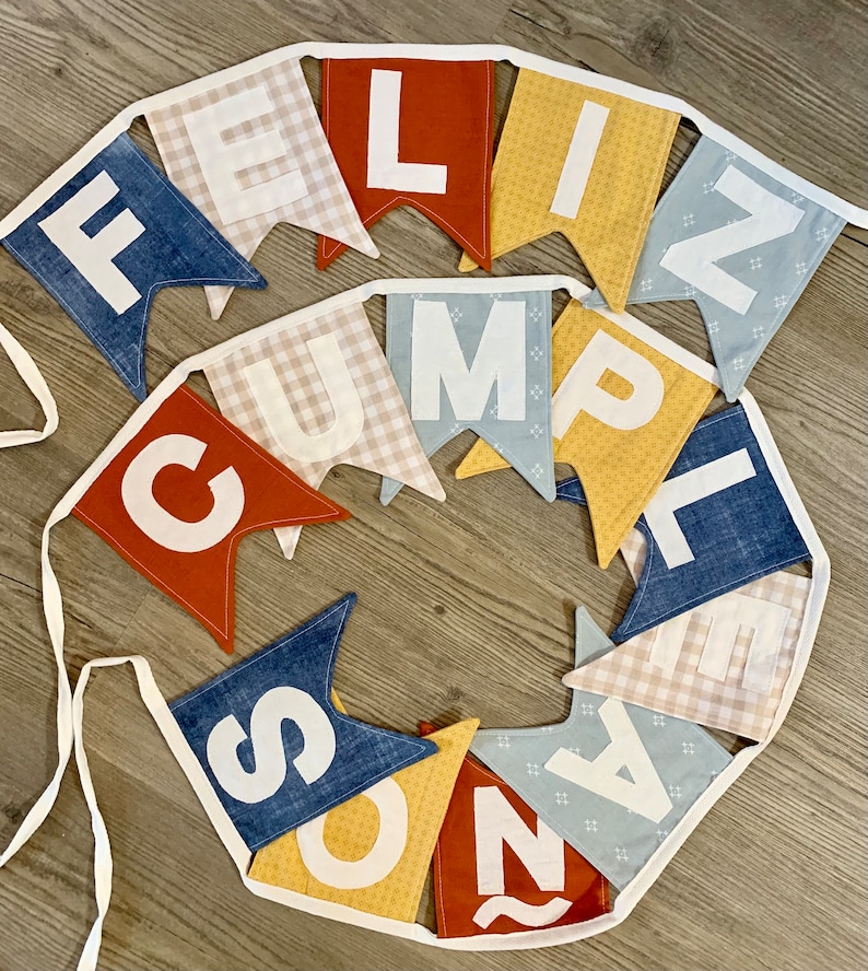 Custom Fabric Feliz Cumpleaños Happy Birthday Bunting Banner Sustainable Reusable Decor, Handmade Party, Free Shipping image 4