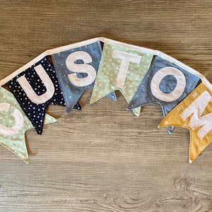 Custom Fabric Banner Bunting- Sustainable Decor, Nursery Decor, Shower Decor, Business Sign, Photo Prop, Handmade Decor, Free Shipping