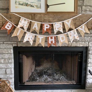 READY TO SHIP Neutral Fabric Happy Birthday Banner, Fabric Happy Birthday Bunting- Sustainable Reusable Decor, Handmade Party, Free Shipping