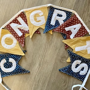 Custom Fabric Congrats Banner, Congratulations Bunting- Sustainable Party Decor, Reusable Graduation Decor, Eco-Friendly, Free Shipping