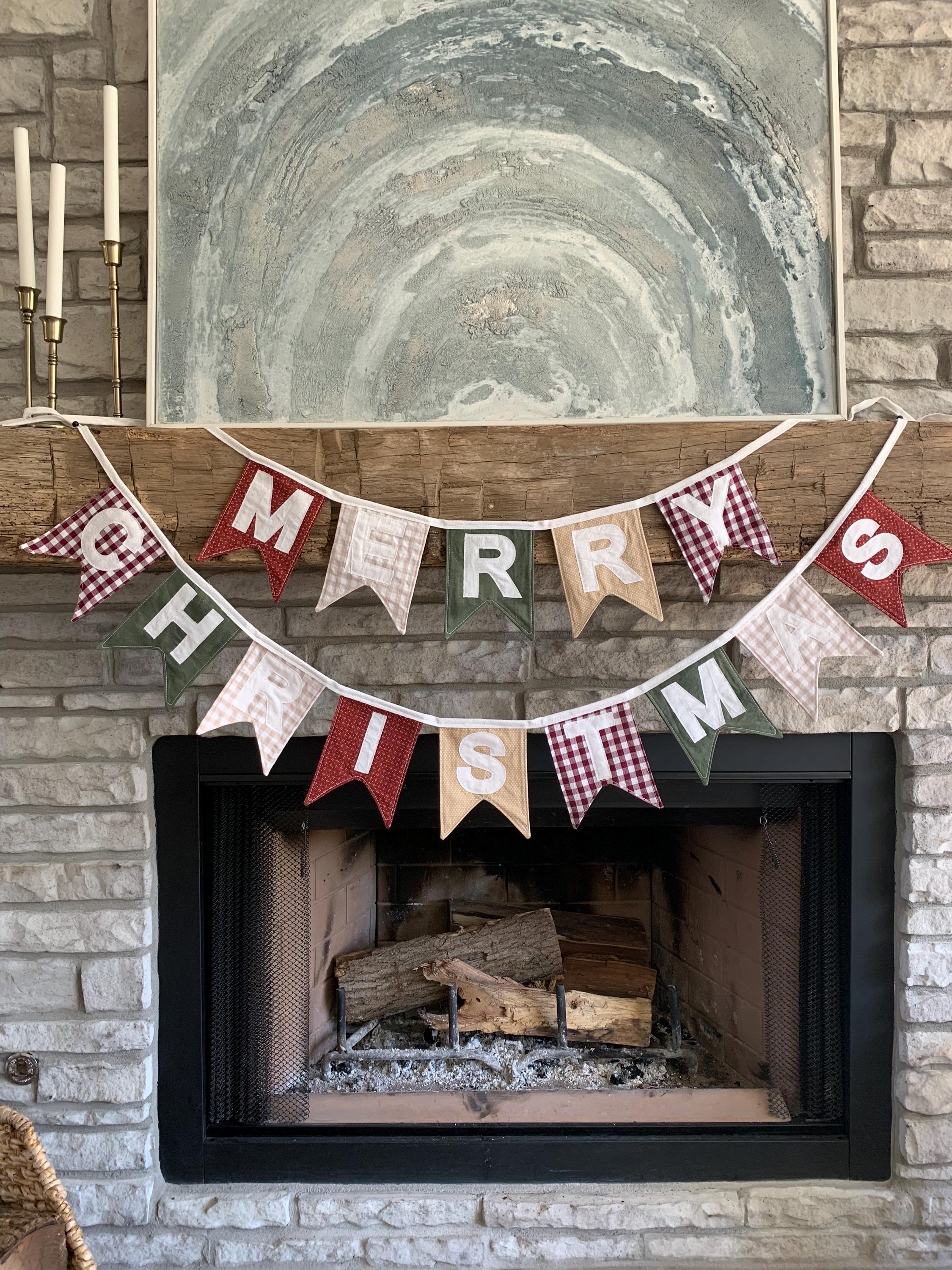 Custom Fabric Merry Christmas Banner, Fabric Holiday Bunting, Christmas Decor- Sustainable Mantle Decor, Free Shipping
