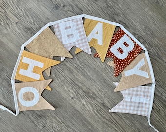 Custom Fabric Welcome Baby Bunting Banner- Sustainable Reusable Baby Shower Decor, Handmade, Free Shipping
