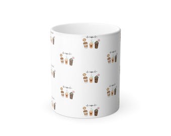 May include: White ceramic mug with a repeating pattern of coffee cups and the text "I  coffee you".