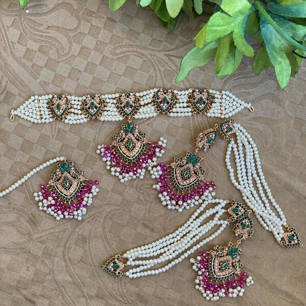 Beautiful Nauratan Mala Set / Hyderabadi Mala Set / Indian Pakistani Bridal Shaadi Jewelry/ Bollywood Sabyasachi