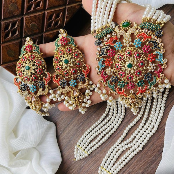 Beautiful Nauratan Mala Set / Hyderabadi Mala Set / Indian Pakistani Bridal Shaadi Jewelry/ Bollywood Sabyasachi