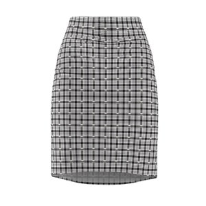 Black and white plaid with small skull, Women&#39;s Pencil Skirt (AOP)