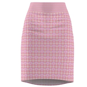 Women's Lovecore Plaid Pink Pencil Skirt with love Hearts