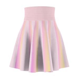 Pink and yellow vertical stripe women's Skater Skirt.