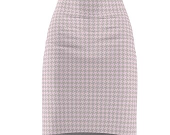 Houndstooth Grey and Pink Women's Pencil Skirt