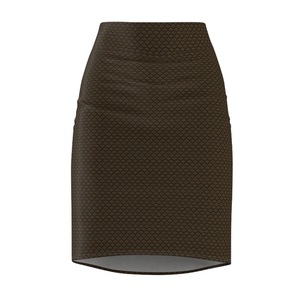 Chocolate brown scale fan pattern Women's Pencil Skirt (AOP)