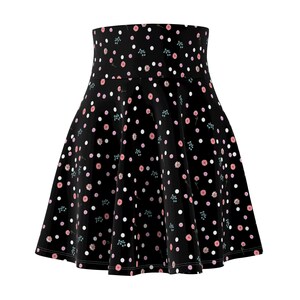 Black with pink flowers Cottagecore Women&#39;s Skater Skirt (AOP)