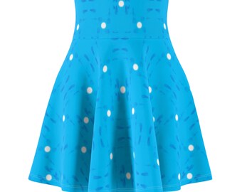 Baby blue with white polka dot pastel bue women's Skater Skirt. AOP