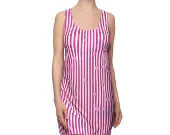 Pink striped pastel Racerback Dress, pastel tunic striped dress, tank dress