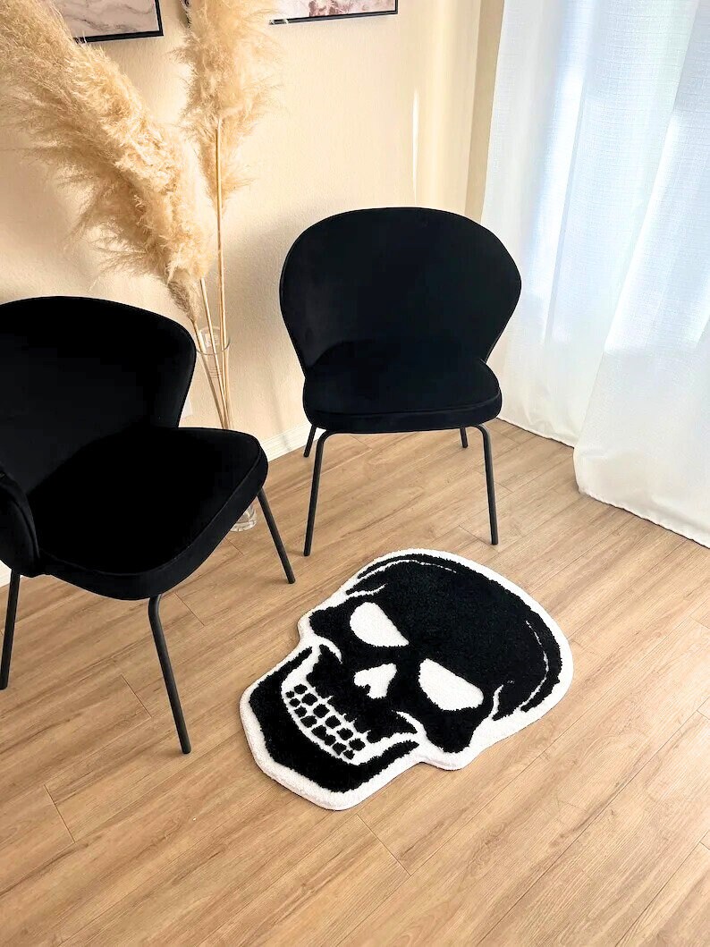 Skull Tufted Rug Shaggy Macabre Horror Lover Dark Themed - Etsy