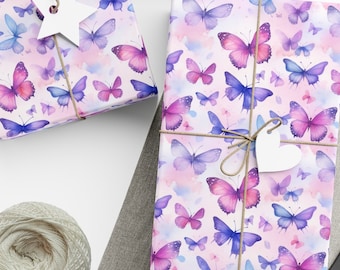 Papier d'emballage d'anniversaire girly, emballage cadeau d'anniversaire papillon, cadeaux amusants pour les filles