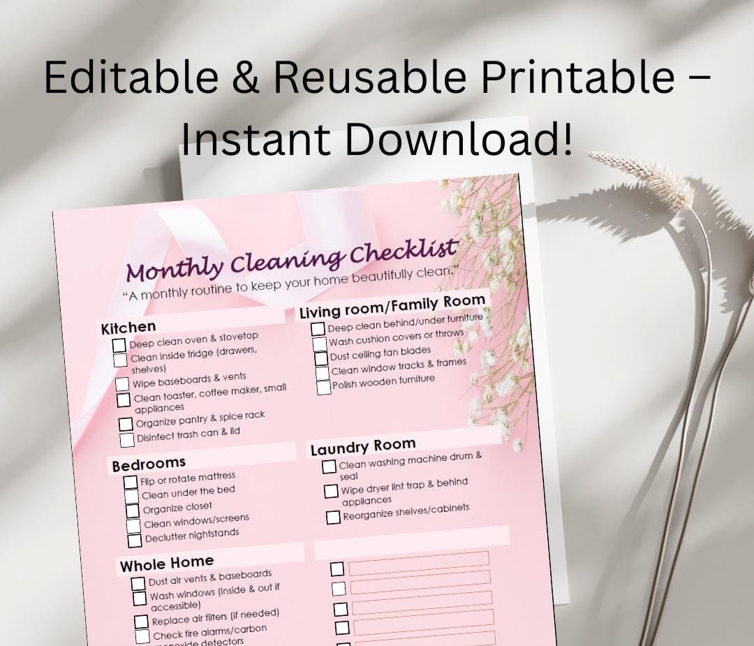 Monthly Cleaning Checklist Printable | Deep Clean and Organize Your ...