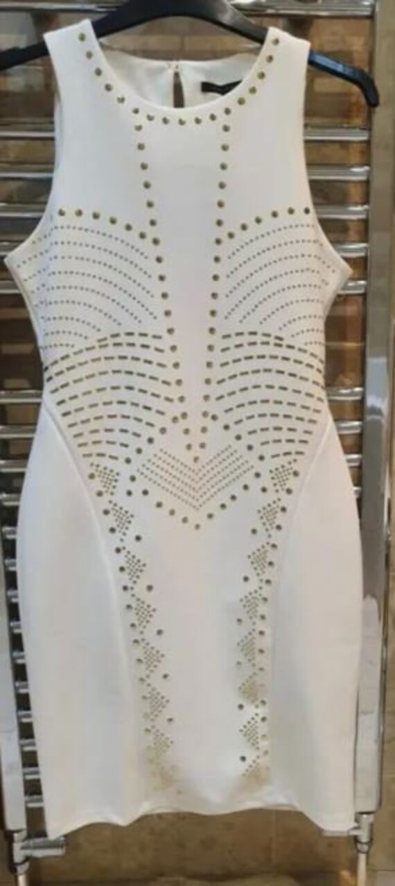 slim fit dress slacks White Gold Chain Straps V Wired Back Slit Dress