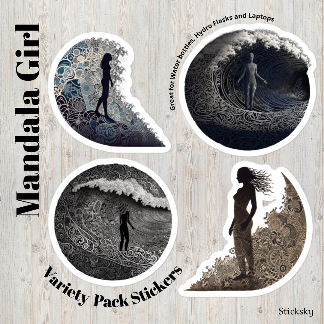 Mandala Girl Vinyl Stickers, Variety Pack Stickers, Water Bottle
