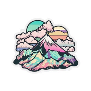 Colorful Vaporwave Mountain Range - Aesthetic Sticker for Laptops, Notebooks, and Water Bottles