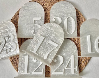 Table Numbers for Weddings & Events | Pearl Acrylic Table Numbers | Minimalist Decor for Special Occasions | A5 A6 Wedding Table Numbers