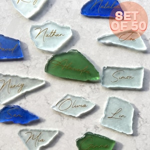 50 x marque-place en verre de mer pour mariage | Décoration de mariage en verre de mer | carte de visite personnalisée | marque-places coquillage | Mariage sur la plage côtière