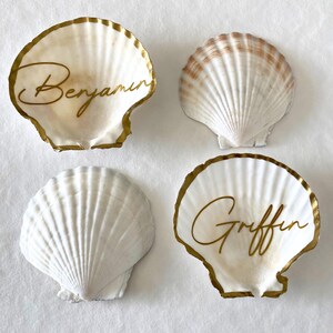 Shell Name Place Card | Gold Rim Shell Name Tag for Wedding ...