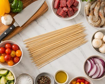 10 Inch Natural Bamboo Skewers, Extra Thick 4mm BBQ Kabob Sticks, Fruit Cocktail Picks