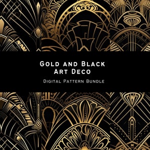 Art Deco Digital Paper, nahtlose retro Art Deco Muster in schwarz und gold sofort download