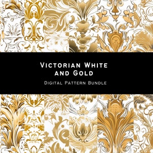 Victorian White and Gold Digital Pattern, ornate seamless patterns with damask ornaments instant download for commercial use