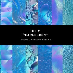 Blue Pearlescent digital paper - metallic backgrounds with pastel holographic foil and shimmer - seamless