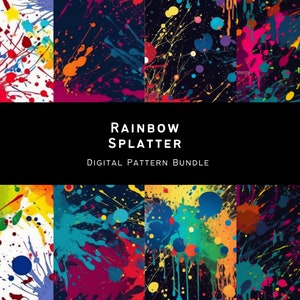 Rainbow naadloze verfspatten digitaal papier, naadloze verf textuur achtergronden met aquarel druppels en paintball spatten