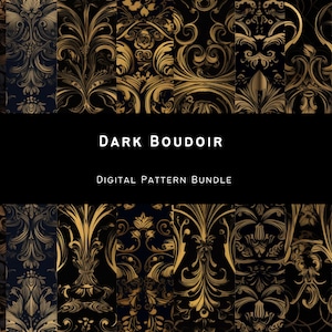 Dark Boudoir Digital Paper, svolazzi barocchi in carta stampabile senza cuciture dorata decorativa