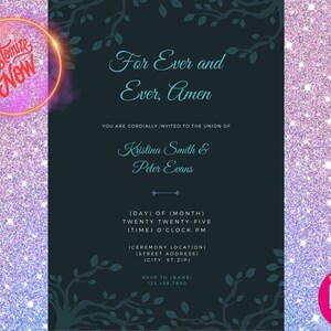 Lot d'invitations de mariage, bleu pour toujours, cartes postales Amen - enveloppes incluses, personnalisables, design simple, cartes "retenez la date"