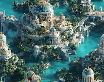 Atlantis v1: Stunning Seamless Tile Art - Perfect for Backgrounds and Graphic Design - Digital Wallpaper Pattern Download underwater city