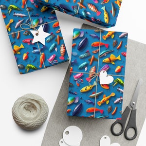 Here Fishy Fishy: Premium Gift Wrap - Decorative Repeating Pattern, Matte/Satin Finish - High Quality Wrapping Paper fly fishing fish lures