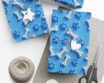 Leckerlis für Hunde: Premium-Geschenkpapier – dekoratives, sich wiederholendes Muster, matte/satinierte Oberfläche – hochwertiges Geschenkpapier mit Knochenpfoten