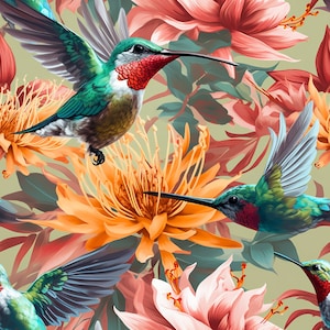 Hummingbird Flight: Stunning Seamless Tile Art - Perfect for Backgrounds and Graphic Design - Digital Wallpaper Pattern Download