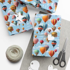 Hot Air Balloons: Premium Gift Wrap - Decorative Repeating Pattern, Matte/Satin Finish - High Quality Wrapping Paper helium basket ships