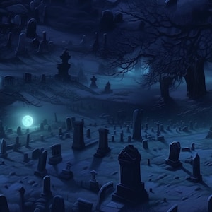 Moonlit Cemetery: Stunning Seamless Tile Art - Perfect for Backgrounds and Graphic Design - Digital Wallpaper Pattern Download