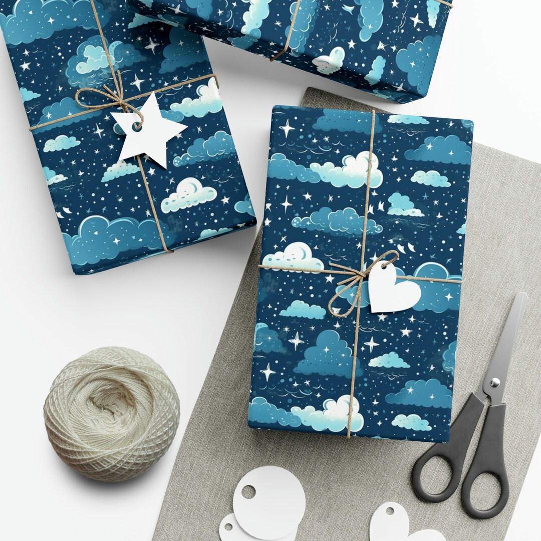 Blue Sky White Stars: Premium Gift Wrap - Decorative Repeating Pattern ...