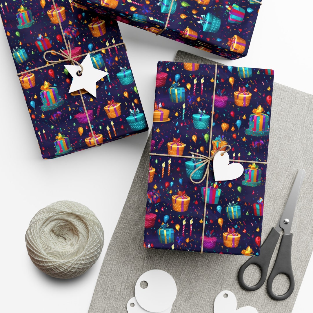 Gift Wrapper Repeating Cake Presents: Premium Gift Wrap - Decorative Repeating Pattern, Matte ...