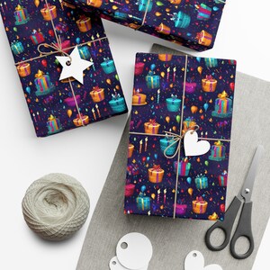 Cake Presents: Premium Gift Wrap - Decorative Repeating Pattern, Matte/Satin Finish - High Quality Wrapping Paper birthday celebrate