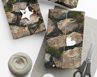 Stone Runes: Premium Gift Wrap - Decorative Repeating Pattern, Matte/Satin Finish - High Quality Wrapping Paper