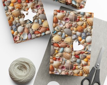 Seashore Seashells: Premium Gift Wrap - Decorative Repeating Pattern, Matte/Satin Finish - High Quality Wrapping Paper mollusk scallop crab
